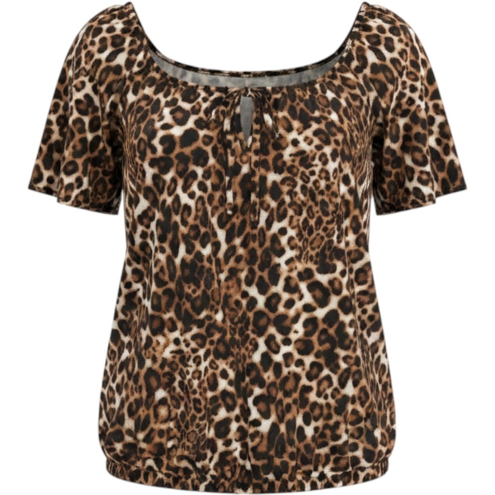 90s vibe Star Vixen Leopard Print Cold Shoulder Bubble Hem Blouse Medium